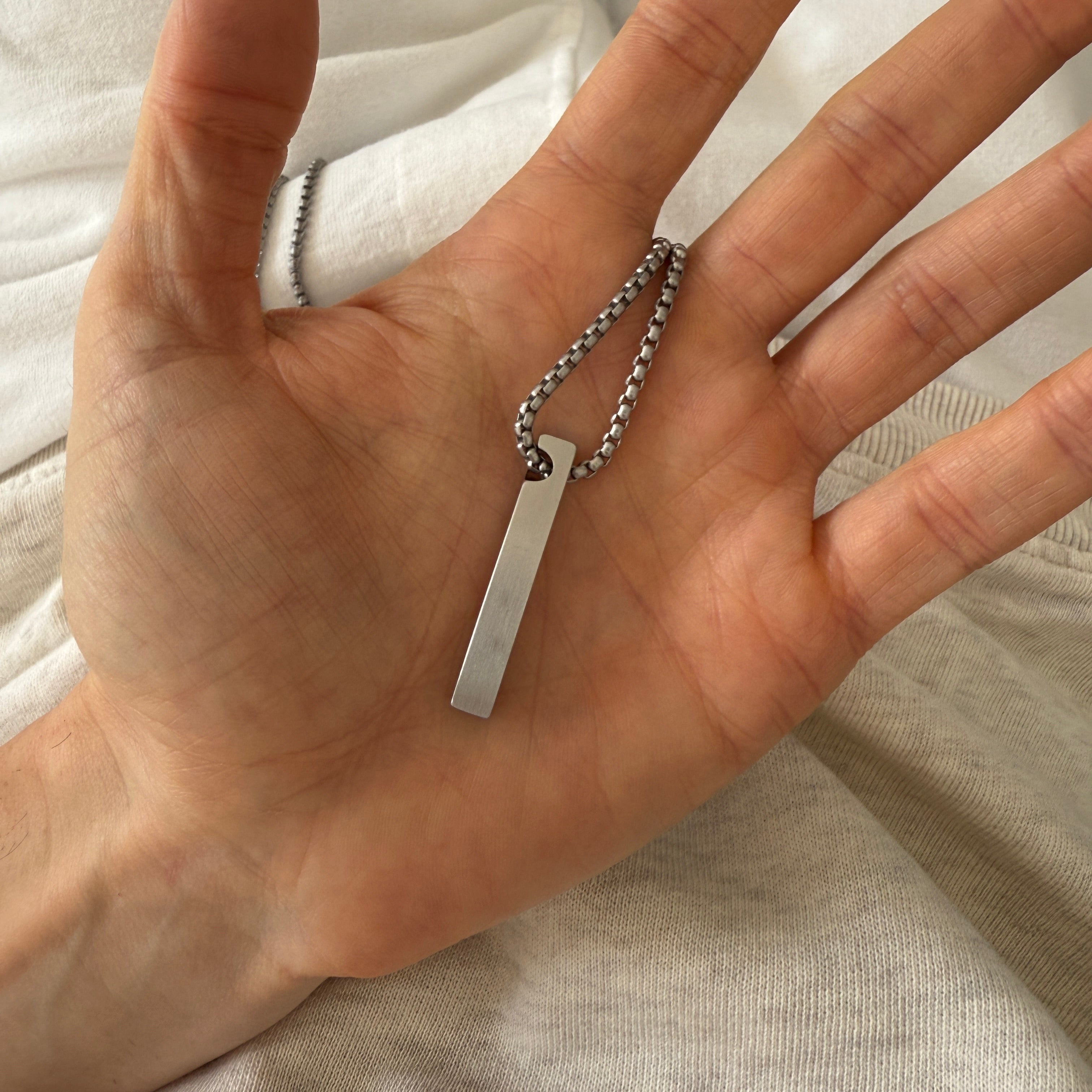 Minimal Bar Pendant Necklace — Brushed Steel