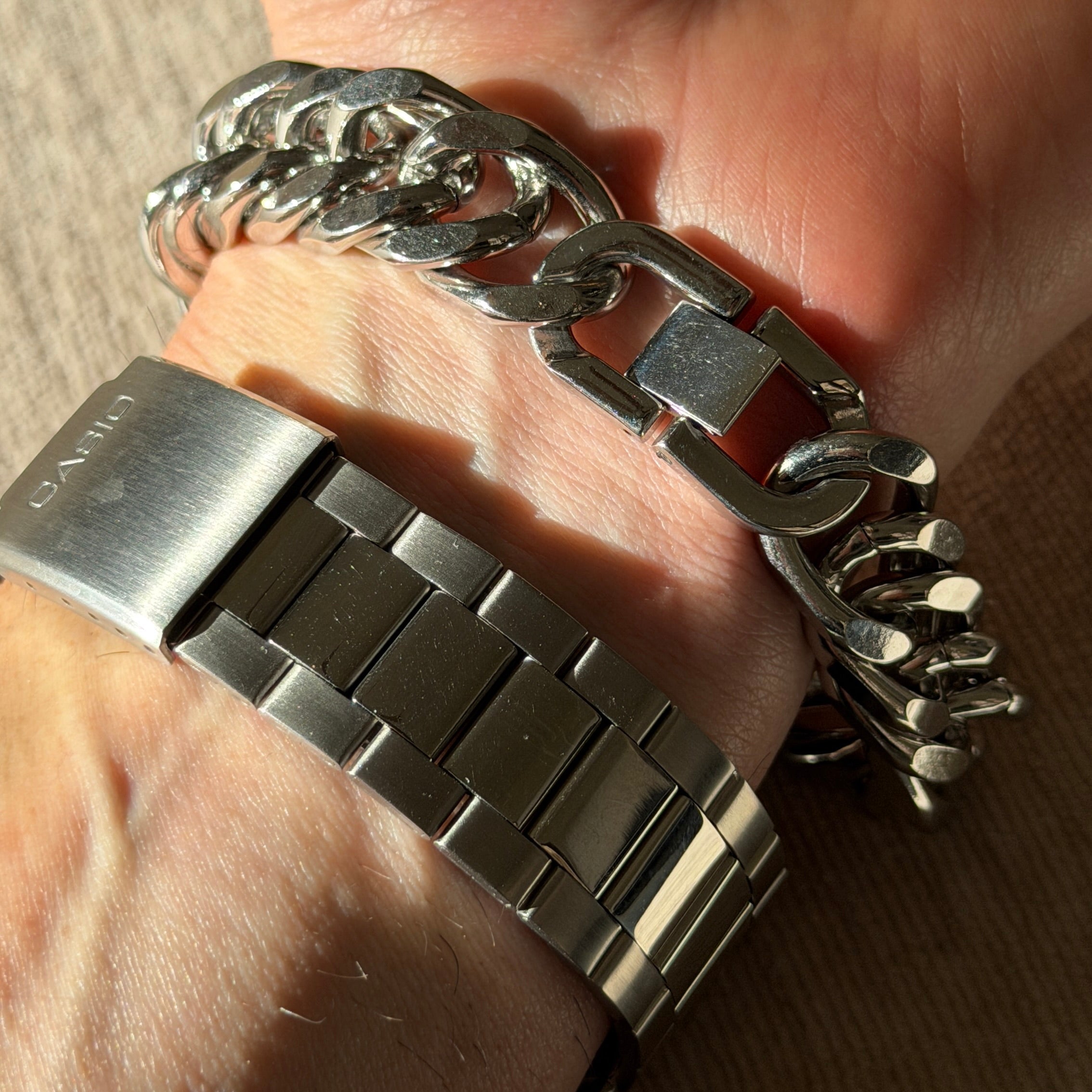 15mm silver stainless steel double cuban bracelet