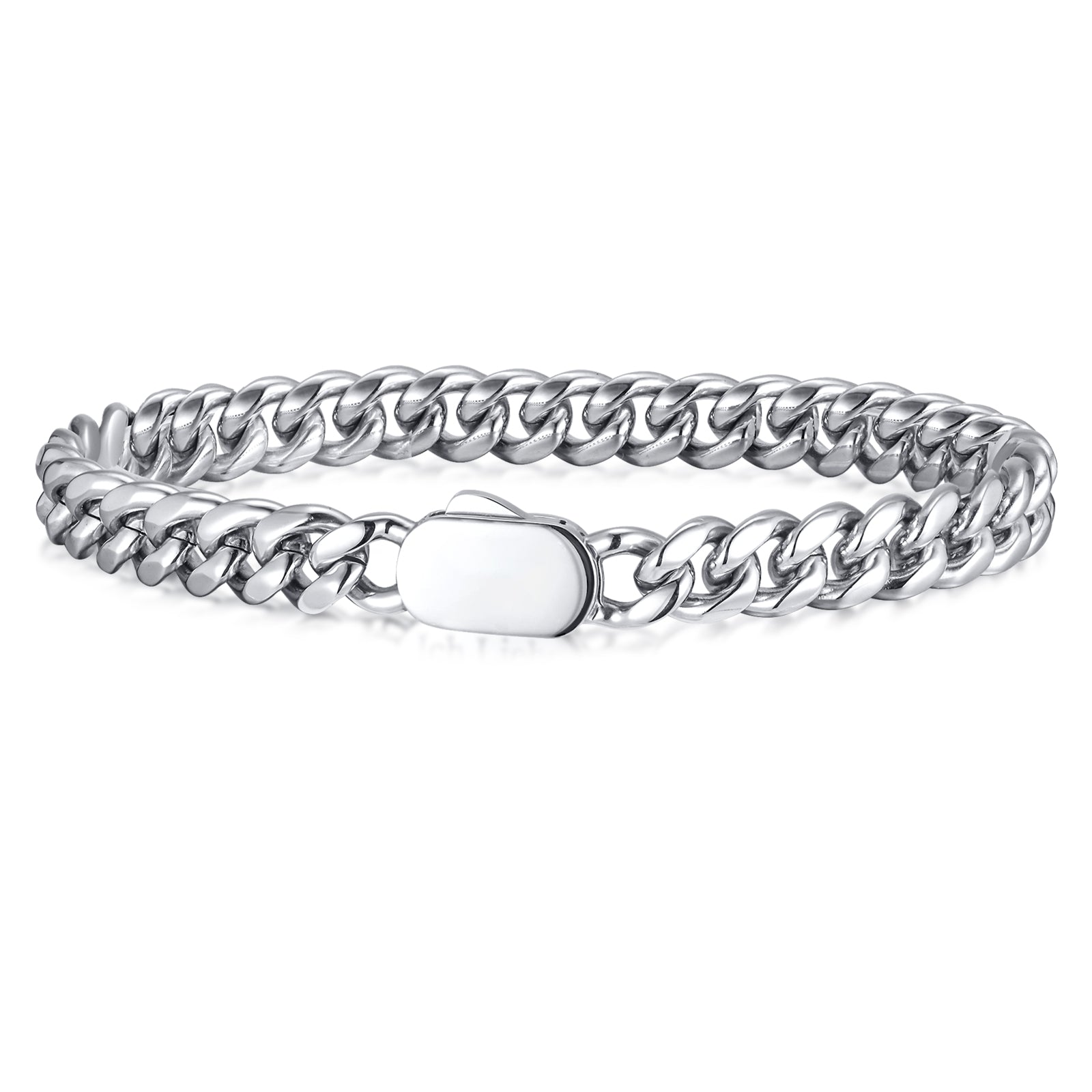 Cuban Chain Link Bracelet, Oval Buckle, 8mm