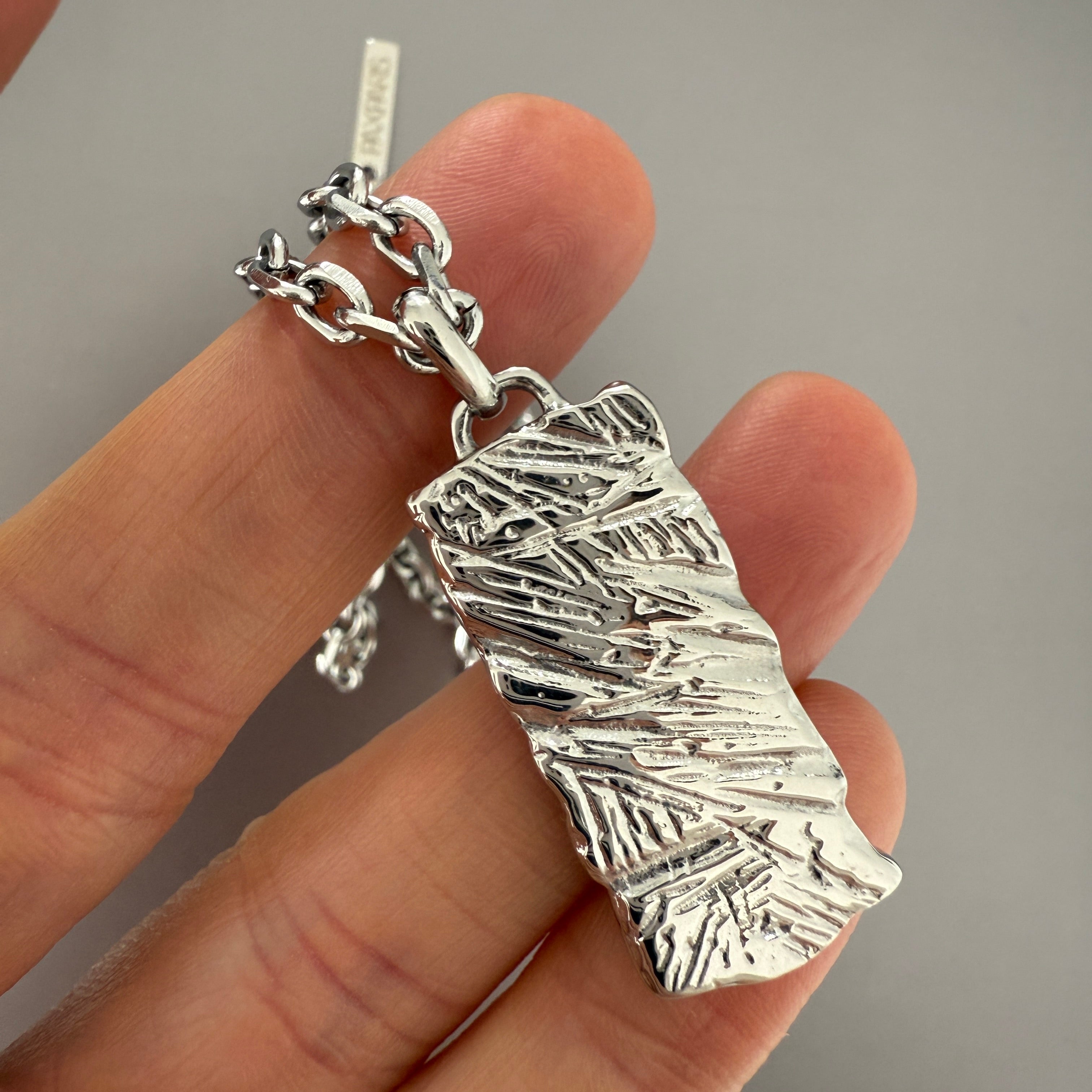 Textured Tag Pendant — Silver
