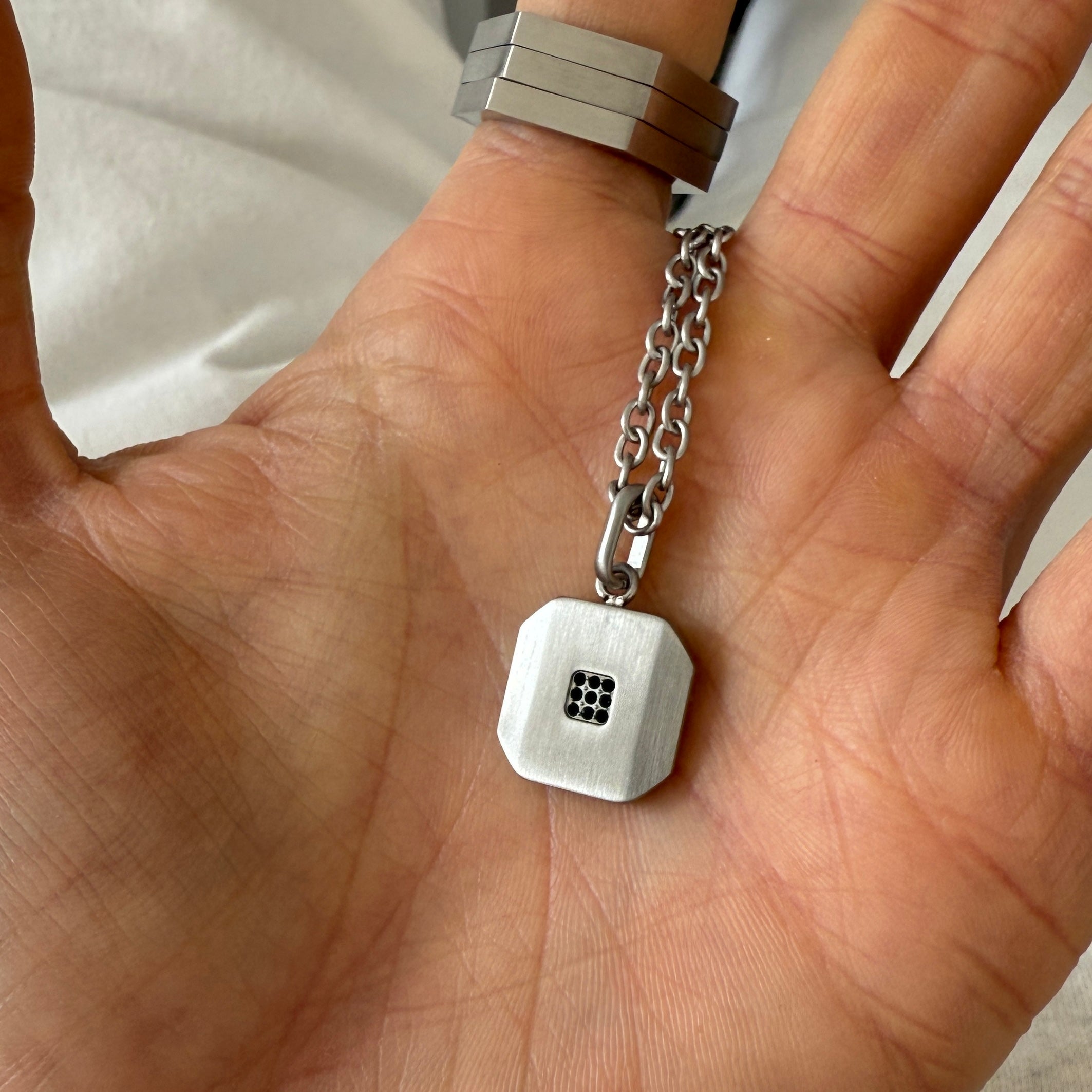 Geometric Inlay Pendant — Brushed Steel