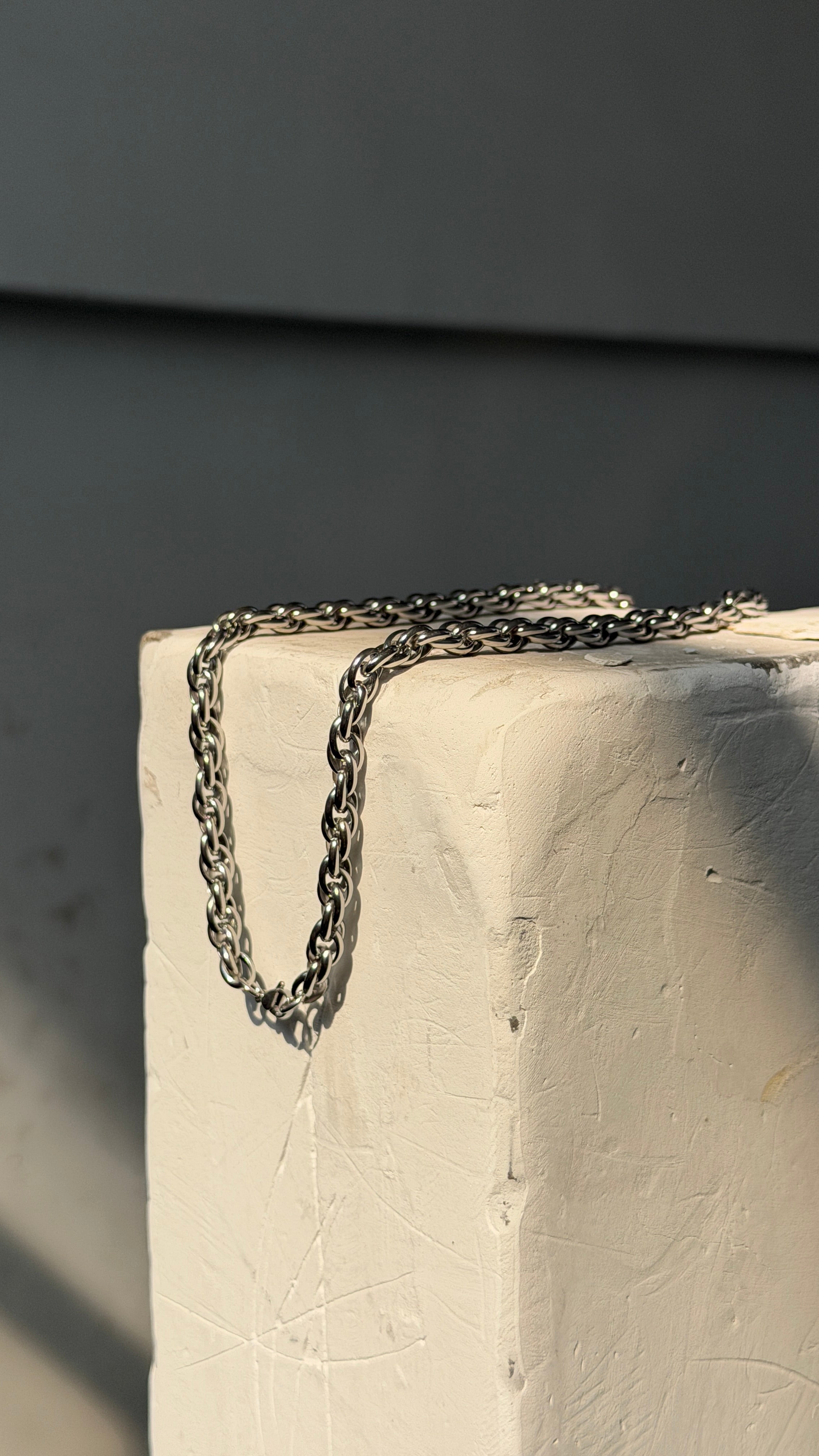 7mm Braided Twisted Silver Link Chain Necklace, 55cm