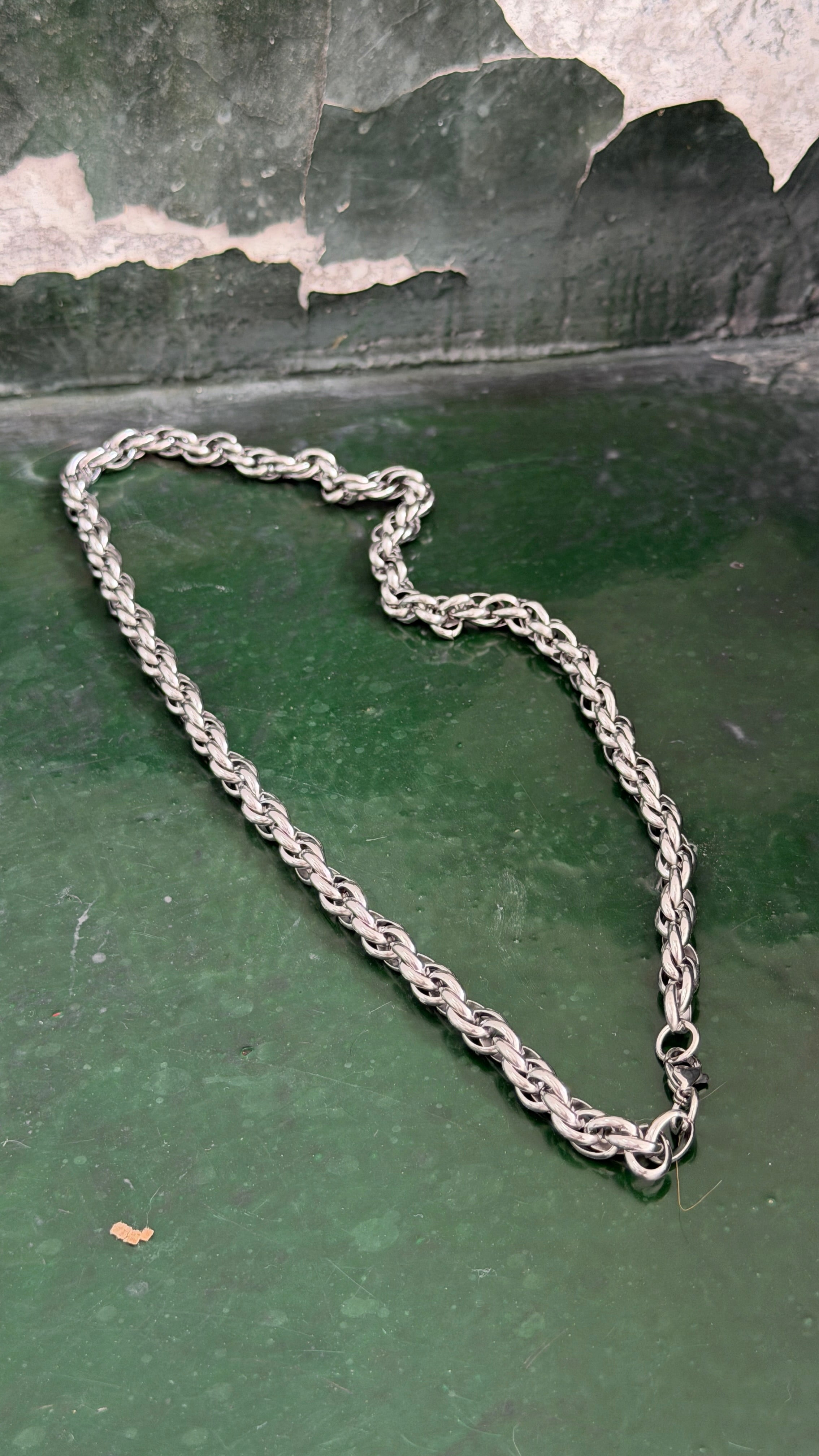 7mm Braided Twisted Silver Link Chain Necklace, 55cm