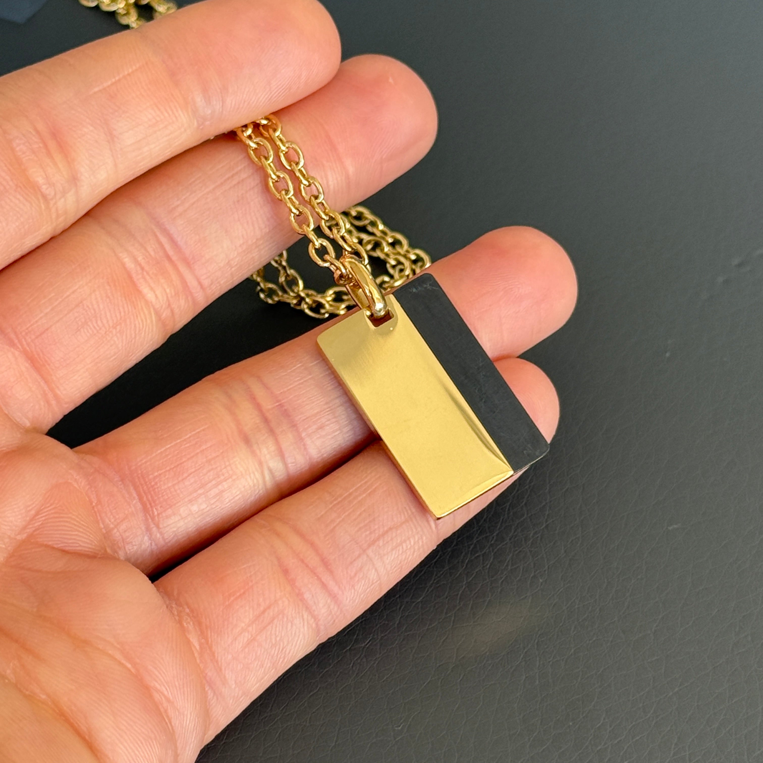 Gold &amp; Black Tag Pendant Necklace