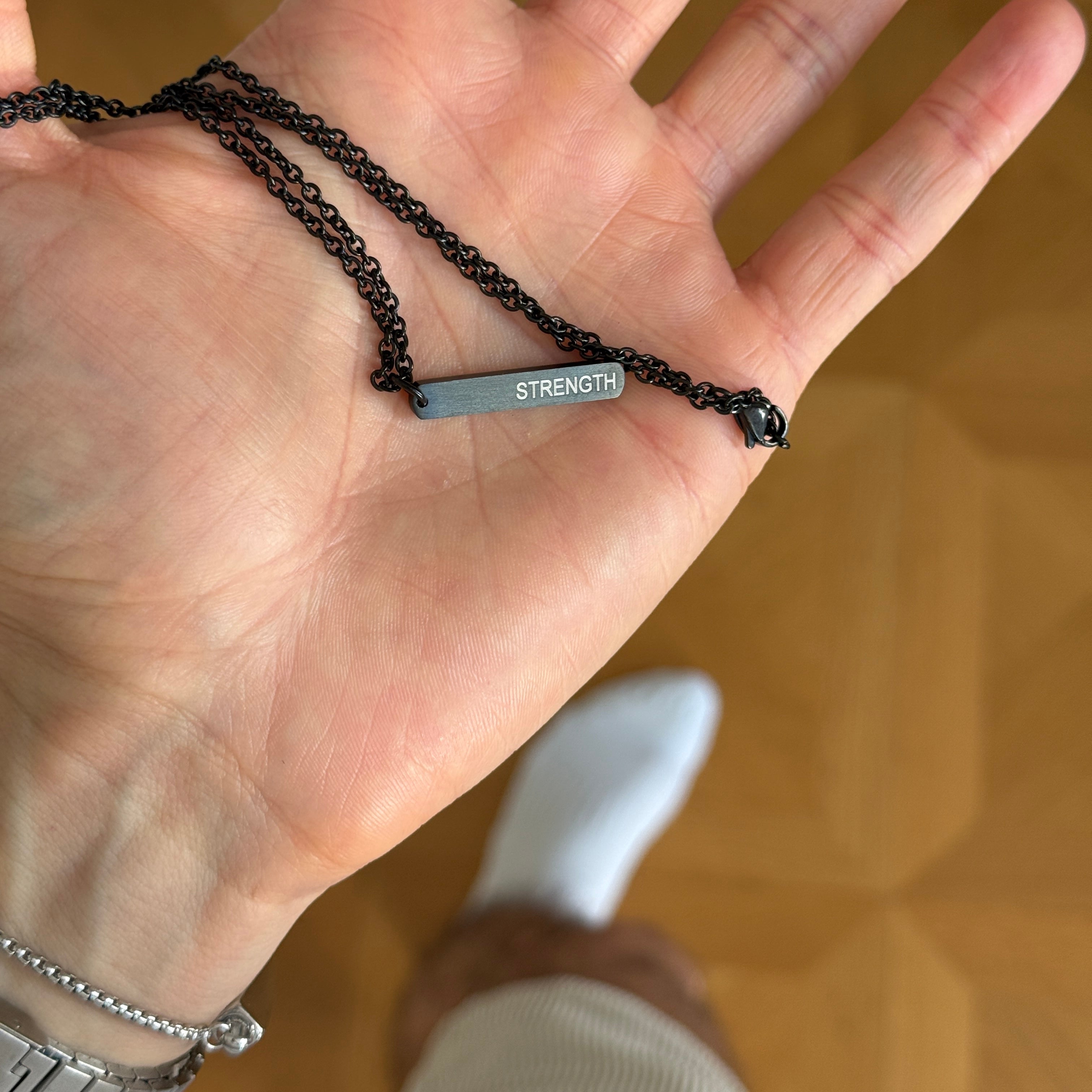 STRENGTH Oxidized Bar Pendant
