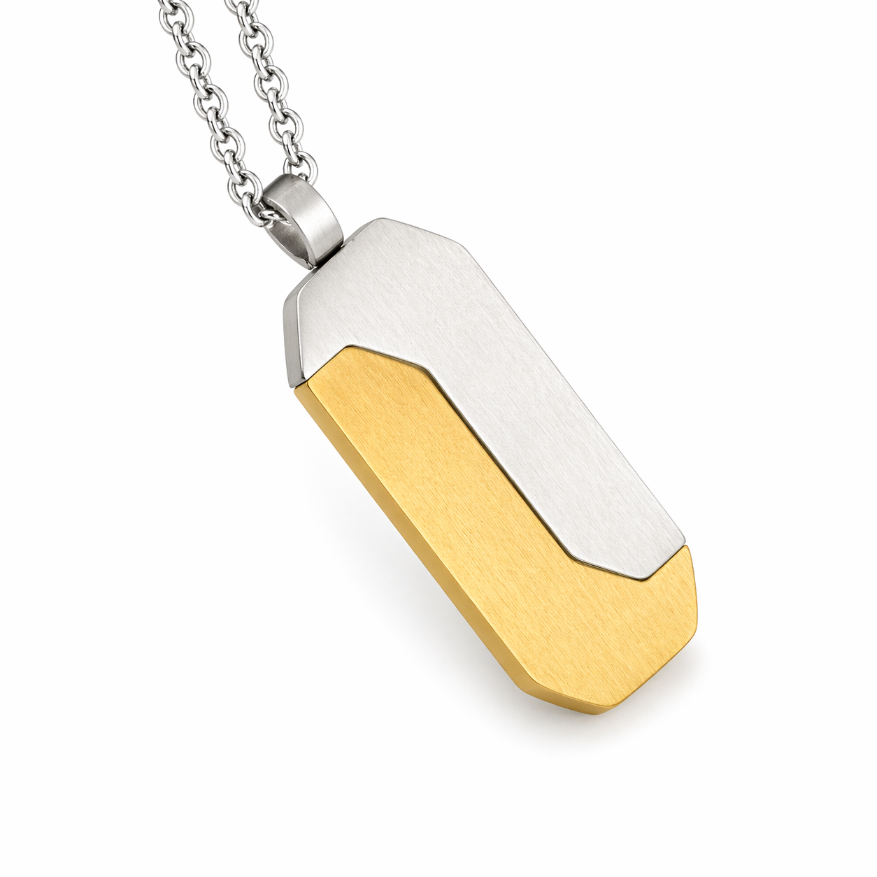 Two-Tone Modern Yin Yang Tag Pendant — Gold / Steel