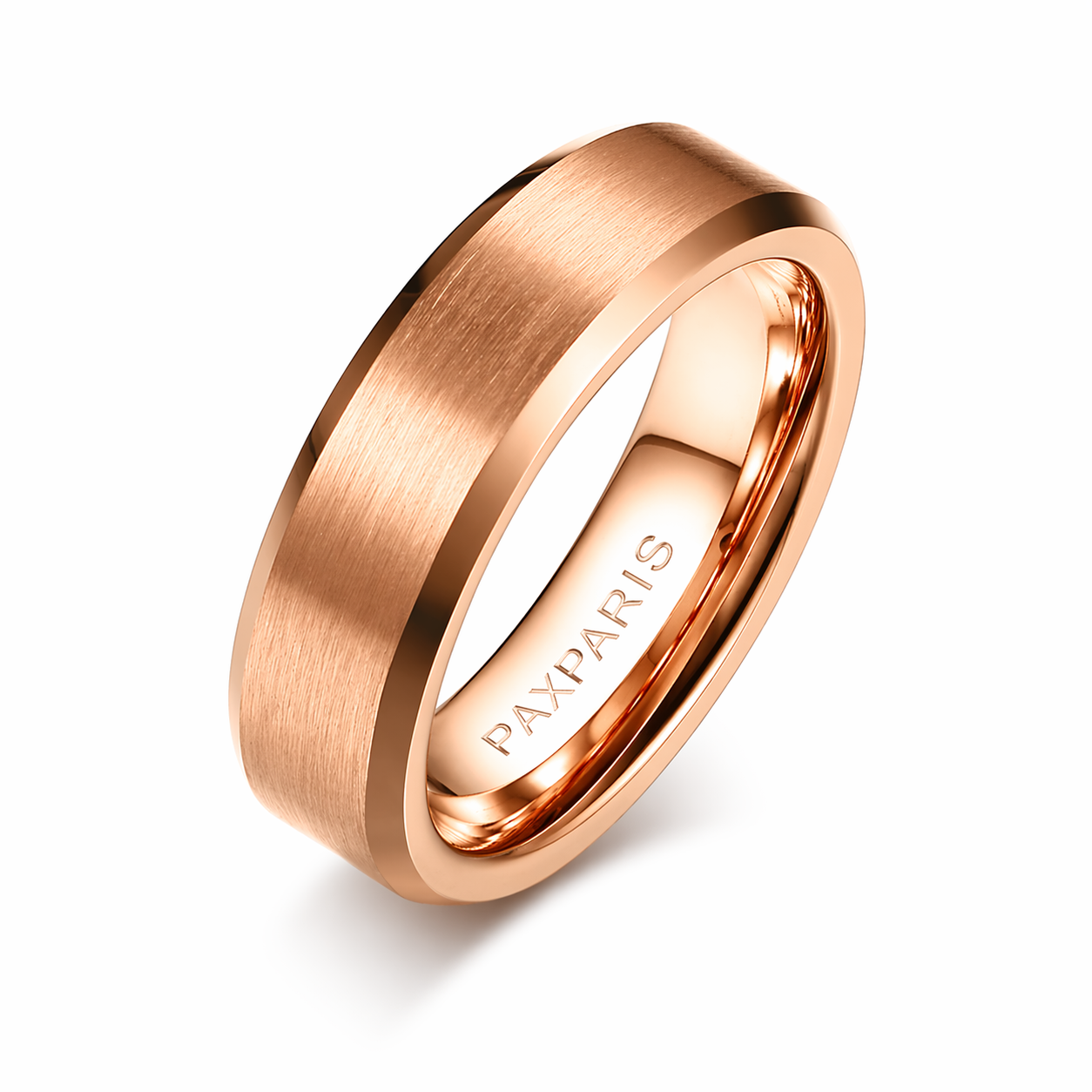Men's Tungsten Ring - Brushed Rose Gold, Beveled, 6mm