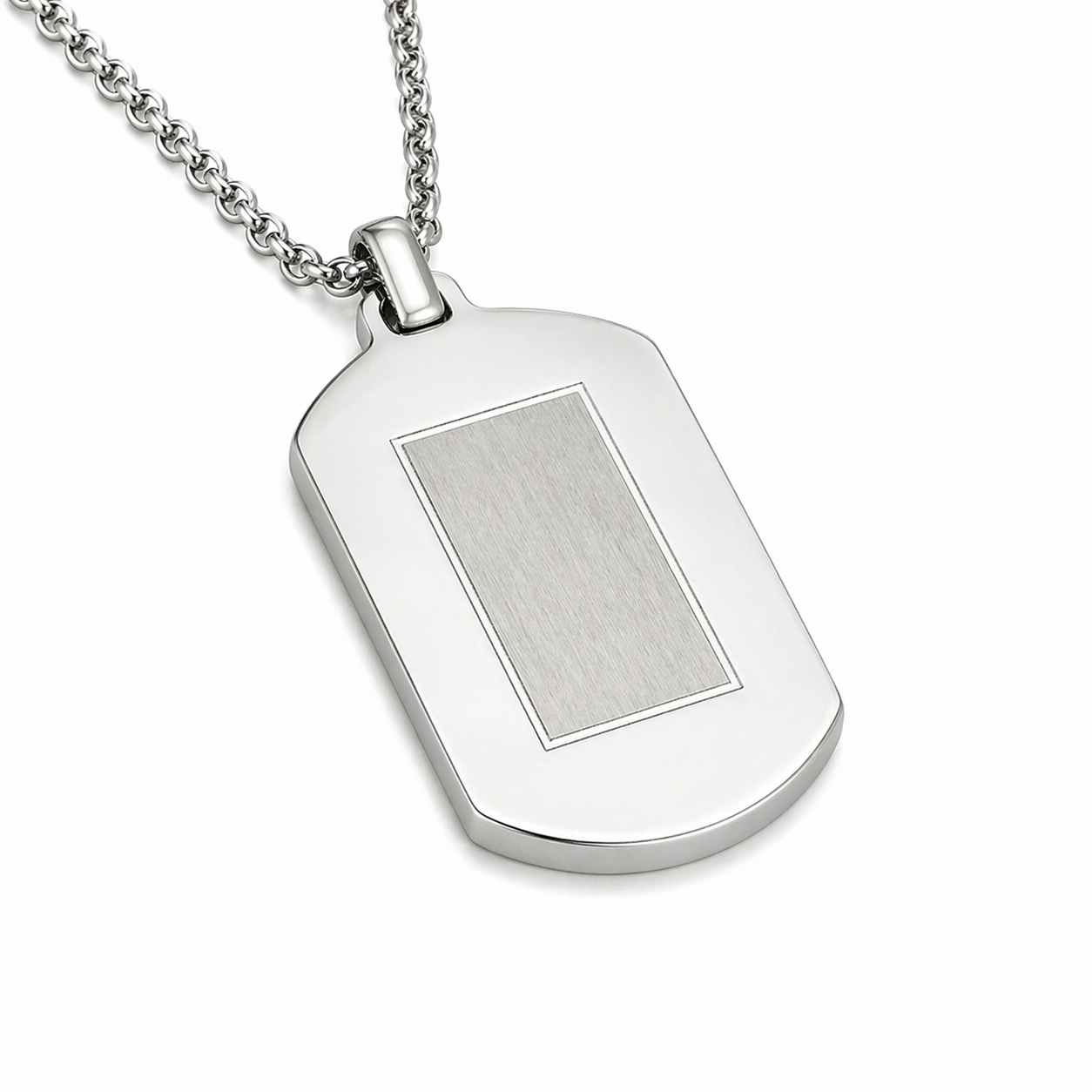 Minimal Dog Tag Pendant — Brushed Steel