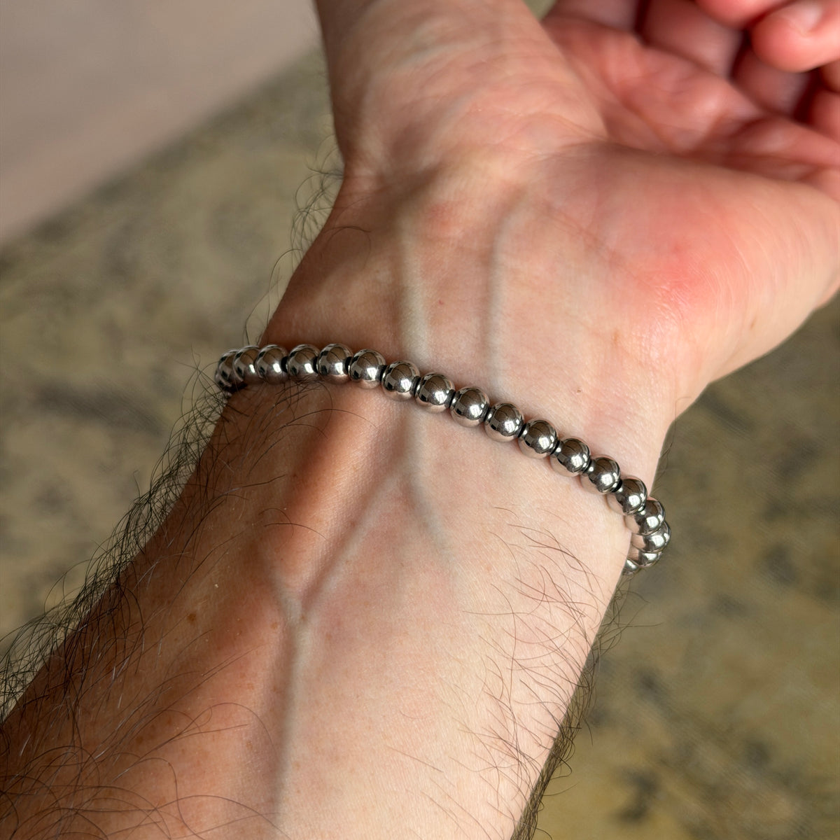 Polished Steel Bead Bracelet, 6mm - alternate view 3